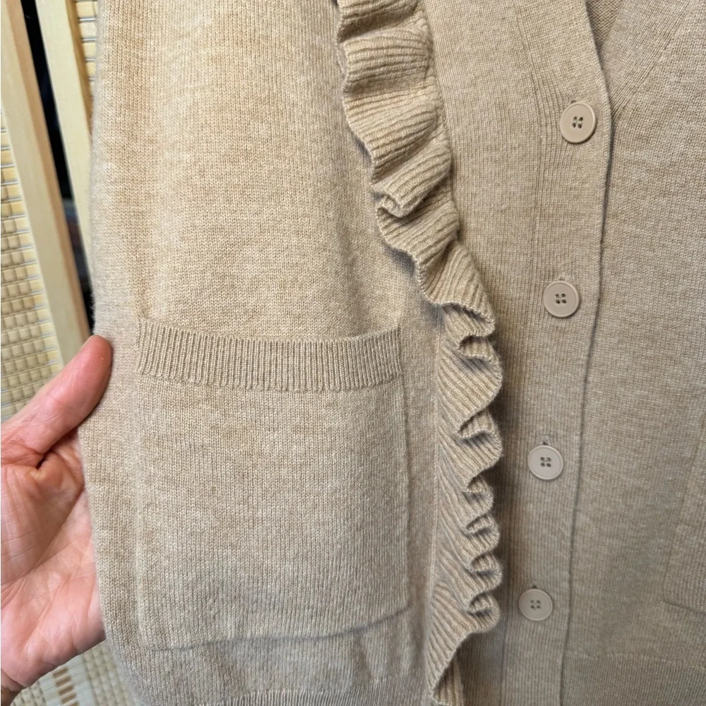 Sandro Women's Ruffle Detail Tan Cardigan - Picture 3 of 6